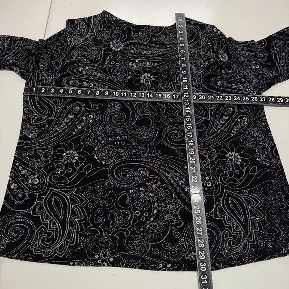 Java Top Womens 3X 26/28 Black Embellished Sparkle Floral Slinky Stretch Party - Picture 3 of 10